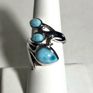Larimar Floral Bypass Ring Size 6 Sterling Silver